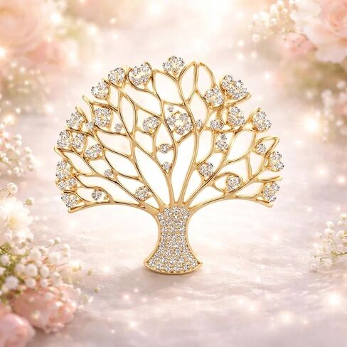 Exquisitely crafted tree of life brooch, gold and elegant inlaid with zirconia, fashionable and luxurious, jewelry accessories gift for men and women in Saudi Arabia