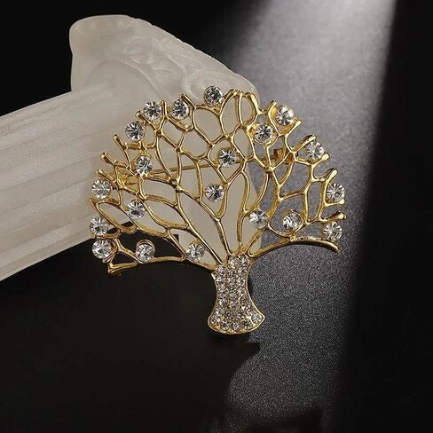 Exquisitely crafted tree of life brooch, gold and elegant inlaid with zirconia, fashionable and luxurious, jewelry accessories gift for men and women in Saudi Arabia
