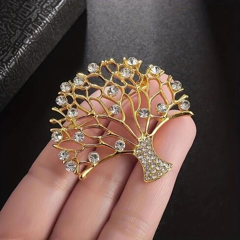 Exquisitely crafted tree of life brooch, gold and elegant inlaid with zirconia, fashionable and luxurious, jewelry accessories gift for men and women in Saudi Arabia