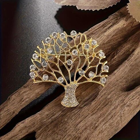 Exquisitely crafted tree of life brooch, gold and elegant inlaid with zirconia, fashionable and luxurious, jewelry accessories gift for men and women in Saudi Arabia
