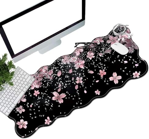 Cherry Blossoms Glittery Desk Mat Mouse Pad 31.5" x11.8" XL Extended Mousepad Huge Mouse Pads with Stitched Edges Desk Pad for Work, Game, Office, Home in Saudi Arabia