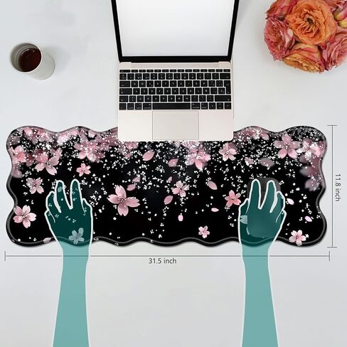 Cherry Blossoms Glittery Desk Mat Mouse Pad 31.5" x11.8" XL Extended Mousepad Huge Mouse Pads with Stitched Edges Desk Pad for Work, Game, Office, Home in Saudi Arabia