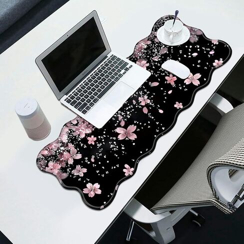Cherry Blossoms Glittery Desk Mat Mouse Pad 31.5" x11.8" XL Extended Mousepad Huge Mouse Pads with Stitched Edges Desk Pad for Work, Game, Office, Home in Saudi Arabia