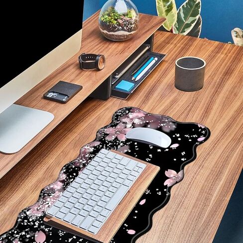 Cherry Blossoms Glittery Desk Mat Mouse Pad 31.5" x11.8" XL Extended Mousepad Huge Mouse Pads with Stitched Edges Desk Pad for Work, Game, Office, Home in Saudi Arabia