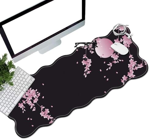 Cherry Blossoms Glittery Desk Mat Mouse Pad 31.5" x11.8" XL Extended Mousepad Huge Mouse Pads with Stitched Edges Desk Pad for Work, Game, Office, Home in Saudi Arabia