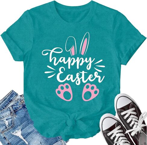 LBP Happy Easter Shirt for Women Easter Day T-Shirt Bunny Rabbit Tee Tops in Kuwait