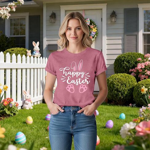 LBP Happy Easter Shirt for Women Easter Day T-Shirt Bunny Rabbit Tee Tops in Saudi Arabia