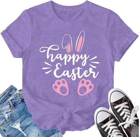 LBP Happy Easter Shirt for Women Easter Day T-Shirt Bunny Rabbit Tee Tops in Saudi Arabia