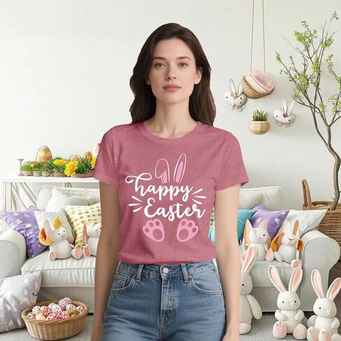LBP Happy Easter Shirt for Women Easter Day T-Shirt Bunny Rabbit Tee Tops in Saudi Arabia