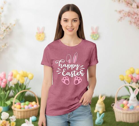 LBP Happy Easter Shirt for Women Easter Day T-Shirt Bunny Rabbit Tee Tops in Saudi Arabia