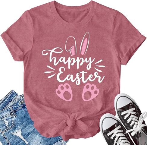 LBP Happy Easter Shirt for Women Easter Day T-Shirt Bunny Rabbit Tee Tops in Saudi Arabia