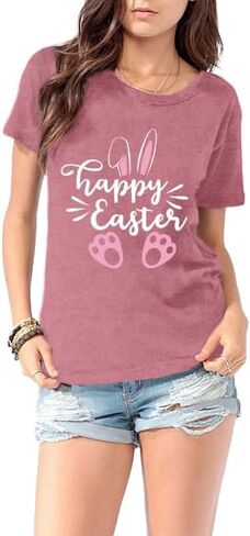 LBP Happy Easter Shirt for Women Easter Day T-Shirt Bunny Rabbit Tee Tops in Saudi Arabia