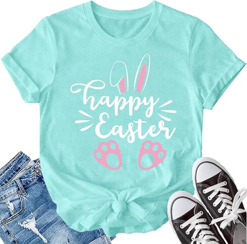 LBP Happy Easter Shirt for Women Easter Day T-Shirt Bunny Rabbit Tee Tops in Saudi Arabia