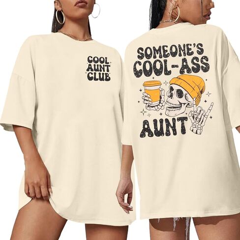 Aunt Shirt Oversized Auntie Shirts Women Cool Aunts Club T-Shirt Auntie Graphic Tees Funny Aunt Gifts Short Sleeve Tops in Saudi Arabia
