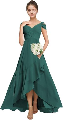 Chiffon Junior Bridesmaid Dresses Long Flower Girl Dress Ruffle Off Shoulder Girls Formal Dresses with Slit in Kuwait