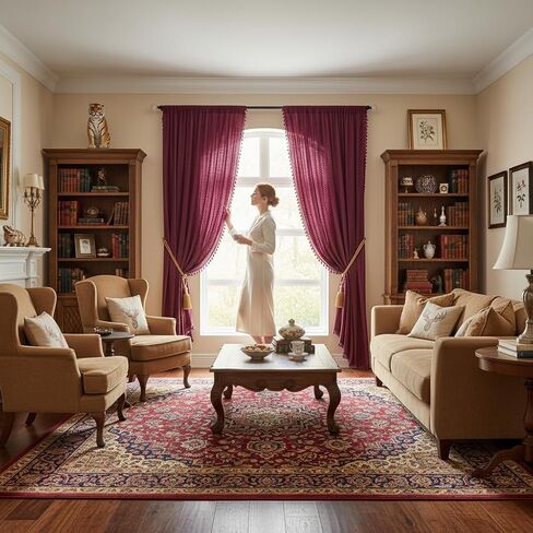 Boho Burgundy Curtains for Bedroom Living Room Window Drapes,Rod Pocket Cotton Blend Crochet Lace Privacy Light Filtering Wine Red Curtain Drapes Decor,Set of 2,59" W x 63" L in Kuwait