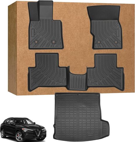Floor Mats for Alfa Romeo Stelvio & Stelvio Quadrifoglio 2018-2025, 2 Row Floor Mats & Cargo Mat(with Subwoofer), Waterproof, TPE, Stelvio Mats Accessories for Man Woman in Kuwait
