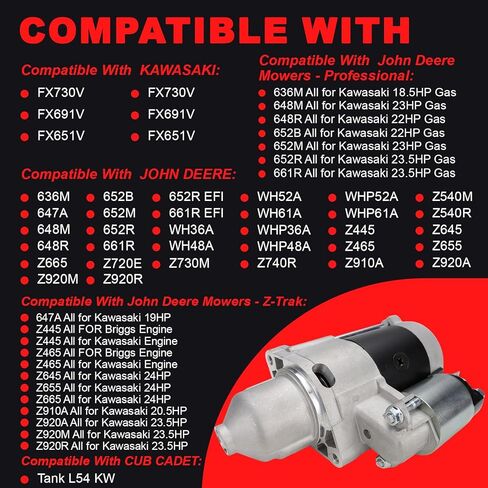 New Starter Motor Compatible With KAWASAKI FX730V FX691V FX651V FX600V FX541V FX481V JOHN DEERE Mowers - Professional 636M 647A 648M 648R 652B 652M 652R 661R 652R 661R EFI in Kuwait