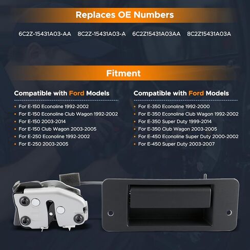 Rear Cargo Door Latch with Handle Left Driver Side Fits for Ford E150 2003-2014, Econoline Club Wagon 1992-2002, E250 03-2005, E350 Econoline 92-2000, E450 Super Duty 03-2007, for 8C2Z-15431A03-A in Kuwait
