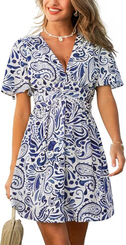 CUPSHE Women's Summer Dresses Abstract Plunging V Neck Short Sleeve Elastic Waist Mini Dress in Kuwait