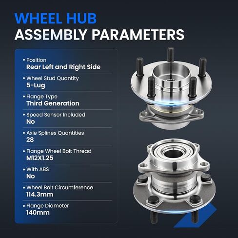 512449 محمل العجلات الخلفية ومجموعة المحور متوافقة مع Mazda CX-9 2007 3.5L، 2008-2015 3.7L، يستبدل HA590056، BR930770، 5-Lug 2PCS in Kuwait