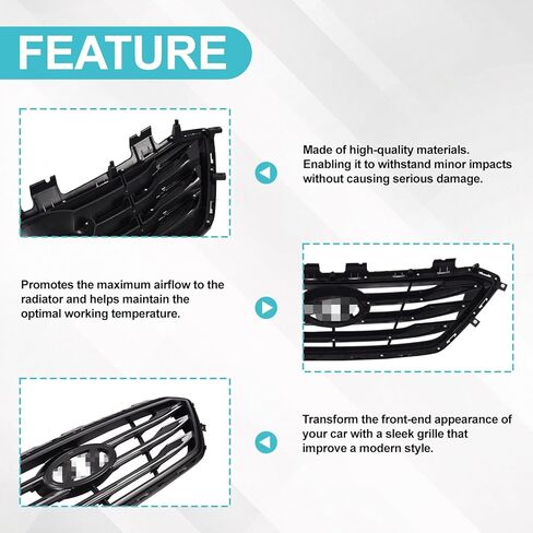 الشبكة الأمامية العلوية متوافقة مع 2015 2016 2017 Hyundai Sonata Sport Bumper Grill باللون الأسود والكروم 86350C2300 in Kuwait