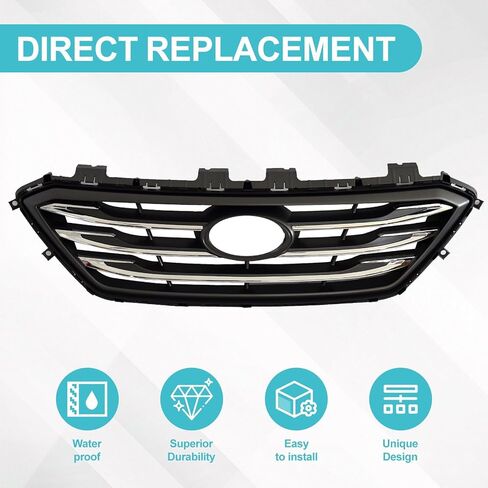 الشبكة الأمامية العلوية متوافقة مع 2015 2016 2017 Hyundai Sonata Sport Bumper Grill باللون الأسود والكروم 86350C2300 in Kuwait