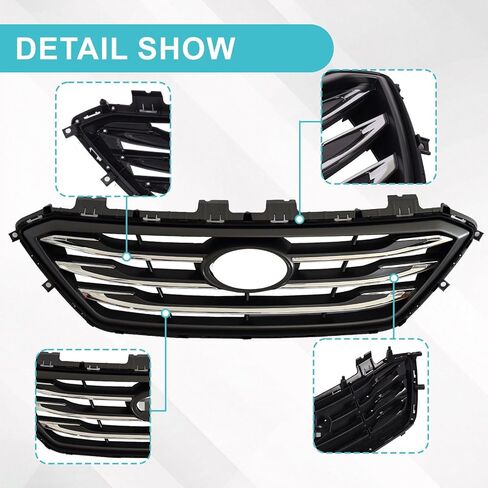 الشبكة الأمامية العلوية متوافقة مع 2015 2016 2017 Hyundai Sonata Sport Bumper Grill باللون الأسود والكروم 86350C2300 in Kuwait