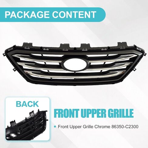 الشبكة الأمامية العلوية متوافقة مع 2015 2016 2017 Hyundai Sonata Sport Bumper Grill باللون الأسود والكروم 86350C2300 in Kuwait