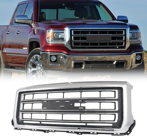 Front Bumper Grille Upper Grill Compatible with 2014-2015 GMC Sierra 1500 SLT Style Chrome 23254463 in Kuwait