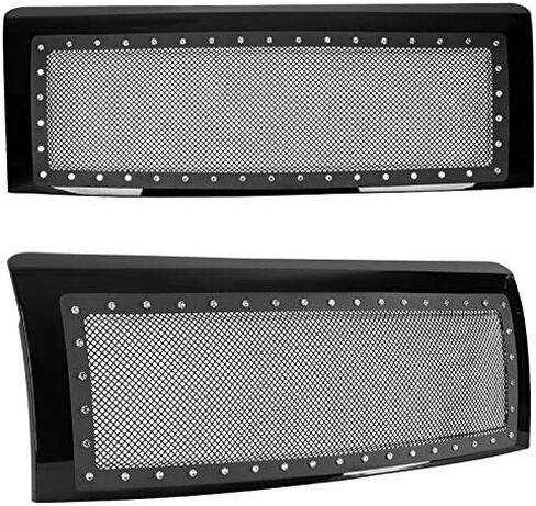 Spec-D Tuning Glossy Black Stainless Steel Rivet Mesh Style Front Hood Grille Compatible with 2009-2014 Ford F150 in Saudi Arabia