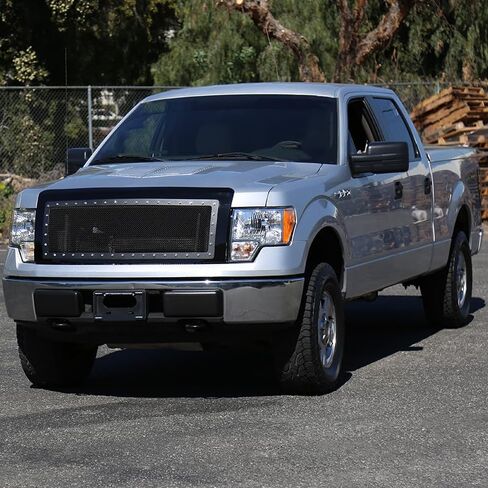 Spec-D Tuning Glossy Black Stainless Steel Rivet Mesh Style Front Hood Grille Compatible with 2009-2014 Ford F150 in Saudi Arabia
