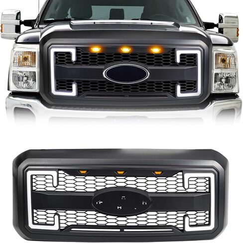 شواية المصد الأمامي EOMD متوافقة مع 2011-2016 F250 F350 F450 F550 Super Duty W/DRL وأضواء إشارة الانعطاف باللون الأسود غير اللامع (بدون شعار مركزي) in Kuwait