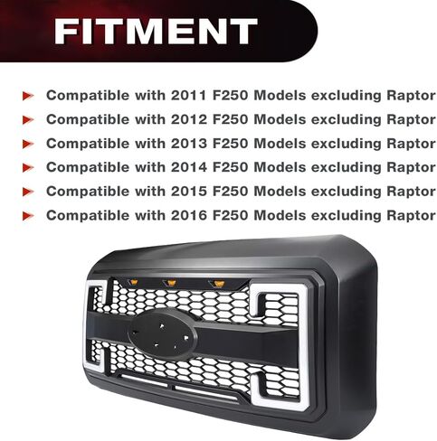 شواية المصد الأمامي EOMD متوافقة مع 2011-2016 F250 F350 F450 F550 Super Duty W/DRL وأضواء إشارة الانعطاف باللون الأسود غير اللامع (بدون شعار مركزي) in Kuwait