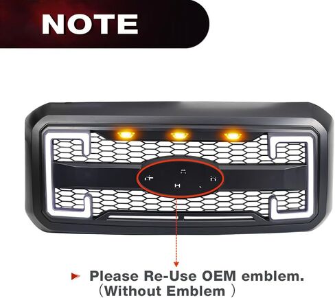 شواية المصد الأمامي EOMD متوافقة مع 2011-2016 F250 F350 F450 F550 Super Duty W/DRL وأضواء إشارة الانعطاف باللون الأسود غير اللامع (بدون شعار مركزي) in Kuwait