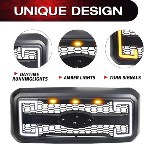 شواية المصد الأمامي EOMD متوافقة مع 2011-2016 F250 F350 F450 F550 Super Duty W/DRL وأضواء إشارة الانعطاف باللون الأسود غير اللامع (بدون شعار مركزي) in Kuwait