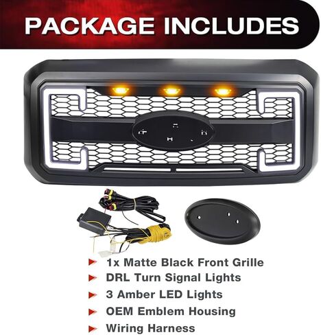 شواية المصد الأمامي EOMD متوافقة مع 2011-2016 F250 F350 F450 F550 Super Duty W/DRL وأضواء إشارة الانعطاف باللون الأسود غير اللامع (بدون شعار مركزي) in Kuwait