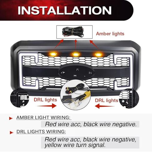 شواية المصد الأمامي EOMD متوافقة مع 2011-2016 F250 F350 F450 F550 Super Duty W/DRL وأضواء إشارة الانعطاف باللون الأسود غير اللامع (بدون شعار مركزي) in Kuwait