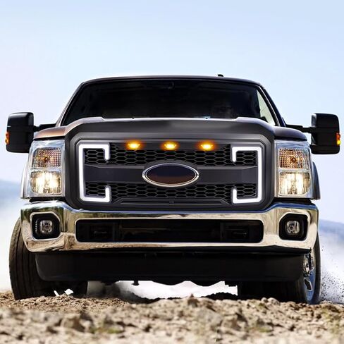 شواية المصد الأمامي EOMD متوافقة مع 2011-2016 F250 F350 F450 F550 Super Duty W/DRL وأضواء إشارة الانعطاف باللون الأسود غير اللامع (بدون شعار مركزي) in Kuwait
