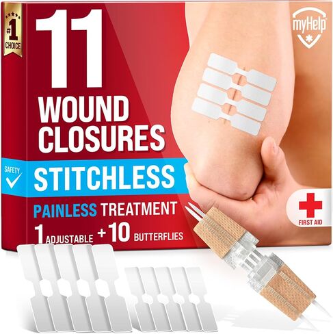 شرائح إغلاق جرح الطوارئ - 24pk - 3 أنواع سهلة الاستخدام للضمادات الفراشة - طقم إغلاق التهديد بدون خياطة وغير مؤلم in Kuwait