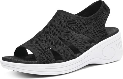 منصة صندل Womens Wedge Walking Sandals مفتوحة إصبع القدم في الكاحل حزام مرن غير رسمي مريح الصيف in Kuwait