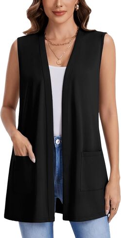 سترة نسائية بدون أكمام خفيفة الوزن ومفتوحة من الأمام كاجوال فضفاضة مع جيوب 2026 in Kuwait