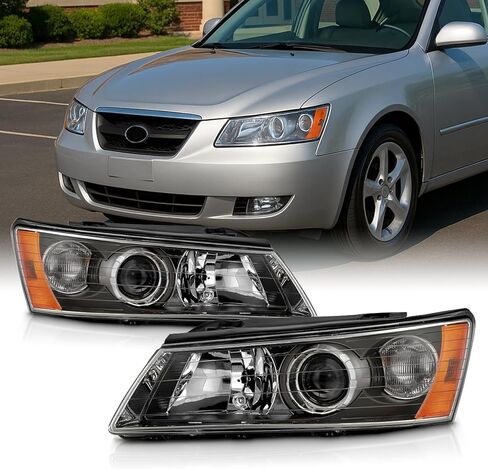 AKKON - For Sonata Black Halogen Type Projector Headlights Head Lamps Replacement Left + Right Pair Set in Saudi Arabia