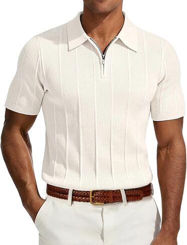 PJ PAUL JONES Mens Knit Polo Shirts Quarter Zip Short Sleeve Business Casual Shirts Lightweight Textured Polo in Saudi Arabia