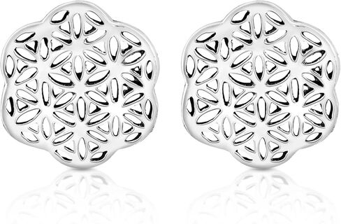 925 Sterling Silver Flower of Life Stud Earrings – Sacred Geometry Symbol Jewelry for Women | Polished Minimalist Spiritual Studs in Saudi Arabia