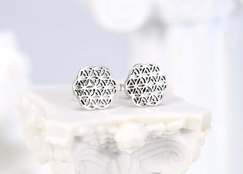 925 Sterling Silver Flower of Life Stud Earrings – Sacred Geometry Symbol Jewelry for Women | Polished Minimalist Spiritual Studs in Saudi Arabia