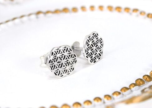 925 Sterling Silver Flower of Life Stud Earrings – Sacred Geometry Symbol Jewelry for Women | Polished Minimalist Spiritual Studs in Saudi Arabia
