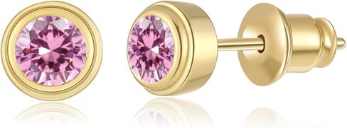 أقراط من الفضة الإسترلينية 925 مضادة للحساسية للنساء، أقراط مرصعة بالذهب عيار 14 قيراط صغيرة مكعبة الزركونيا 6 مم in Kuwait