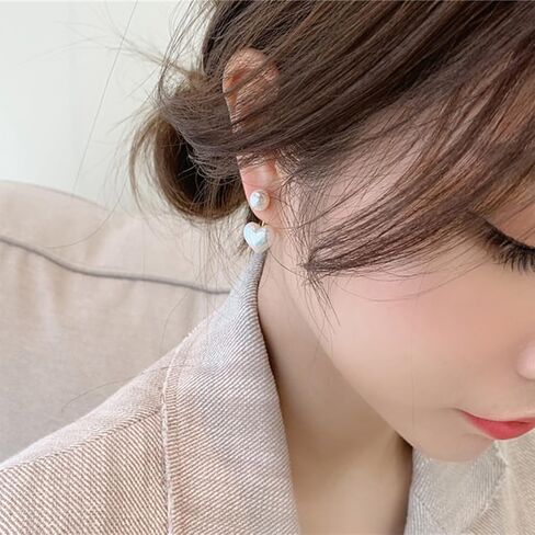 Heart Pearl Earrings for Women Dainty Hypoallergenic Pearl Front Back Studs Earrings Fashion Jewelry Gifts in Saudi Arabia