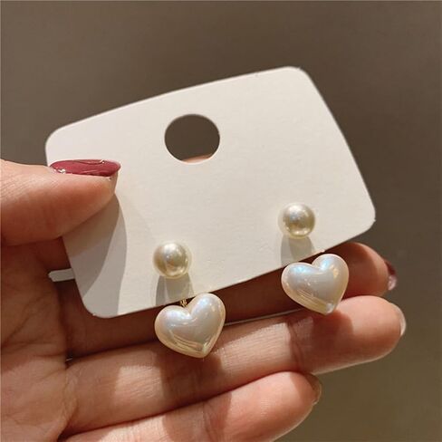 Heart Pearl Earrings for Women Dainty Hypoallergenic Pearl Front Back Studs Earrings Fashion Jewelry Gifts in Saudi Arabia